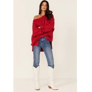 Women's Red Off-Shoulder Sweater